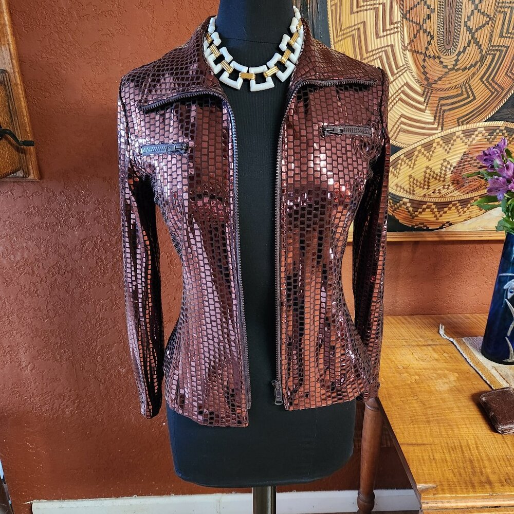 Clara S. Mirror effect In a Burgandy / Dark Pink Color Zip Front   XS size 4/6